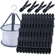KEYBOO 48 Pack Clothes Pegs for Washing Line with Bag Black Washing Pegs Pl