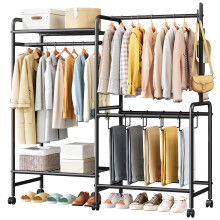 Casavibe Heavy Duty Clothes Rail with Wheels, 125KG Metal Clothing Rack with Trouser Rack, Top Shelf, 4 Hooks & 5 Trouser Hangers