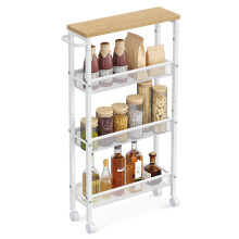 VASAGLE 4Tier Trolley SpaceSaving Kitchen Cart with Castors 13 cm Deep Stee