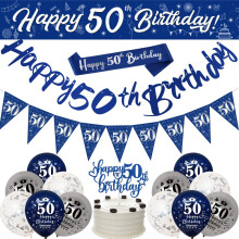 Navy Blue Silver 50th Birthday Banners for Men Happy Birthday Party Decora