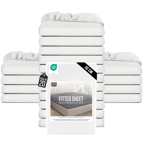 Utopia Bedding Fitted Sheet King  Bulk Pack of 20  White  12 Inch 30cm Deep