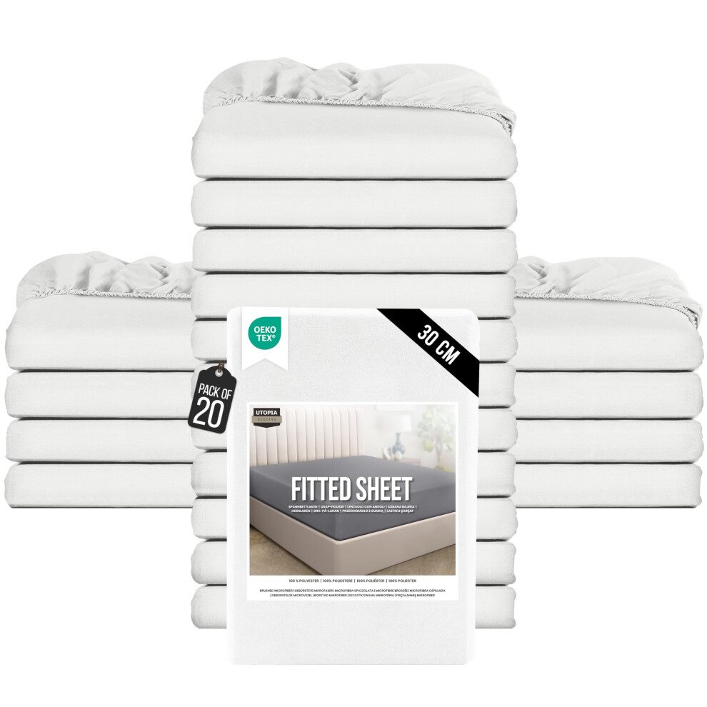 Utopia Bedding Fitted Sheet King Bulk Pack Of 20 White 12 Inch 30Cm Deep 5004998719697