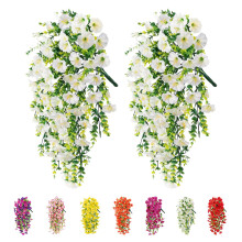 2Pcs Artificial Hanging Flowers Outdoor, Fake Trailing Plants Morning Glory Decoration UV-Resistant for Hanging Baskets - Spring Decor Garden Porch W