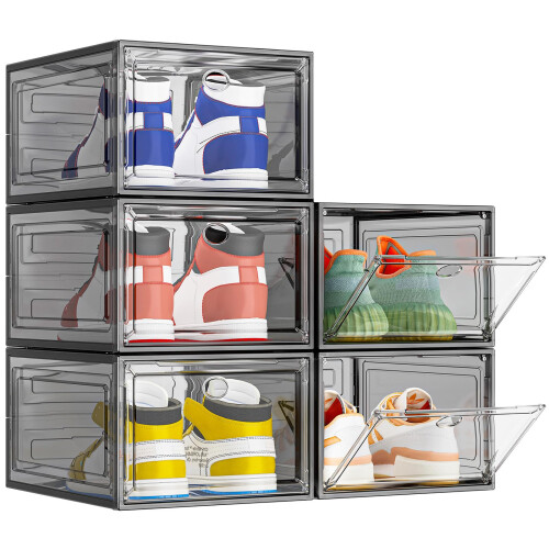 Shoe Storage Box 5 Pcs Shoe Box Clear Plastic Stackable Sturdy Foldable Sho