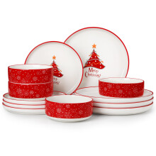 MALACASA Dinner Set for 4 12 Pieces Porcelain Plates and Bowls Sets Dinnerw