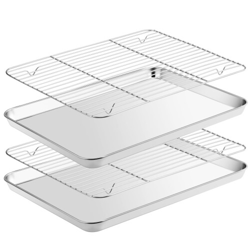 Fire More Baking Tray with Wire Rack Stainless Steel Cookie Sheet Pan Set 2
