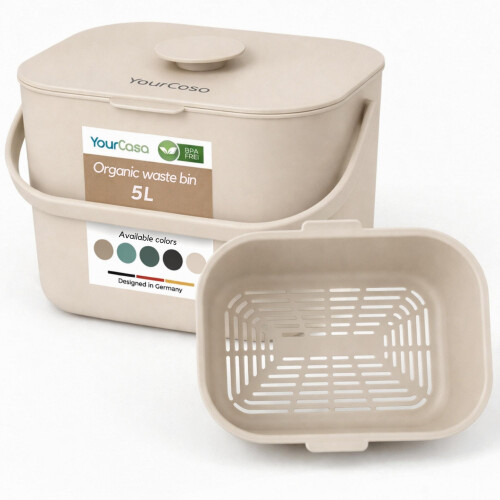 YourCasa Kitchen food waste bin caddy with ergonomic handle  countertop sma