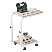 SIMPDIY Side Table Height Adjustable Coffee EndBedside Table with 4 Wheels