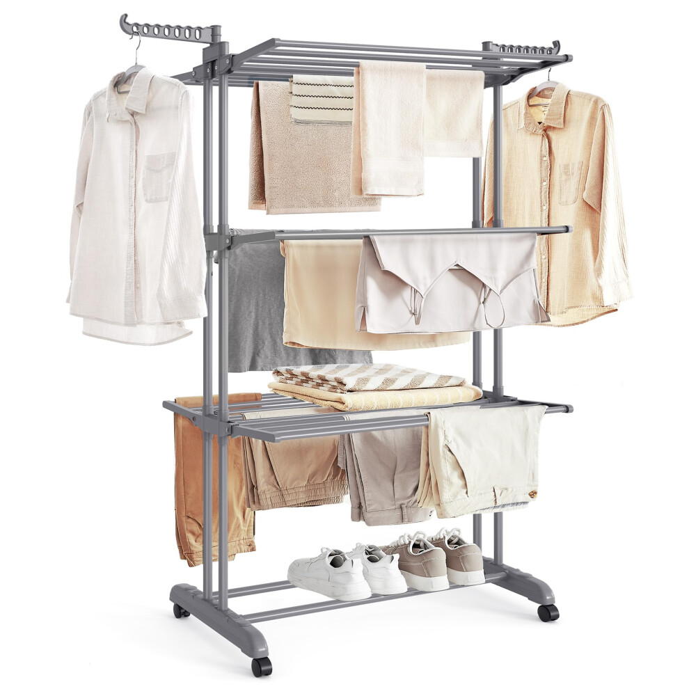 Songmics Large Clothes Airer Foldable Clothes Drying Rack Laundry 4Tier Mov