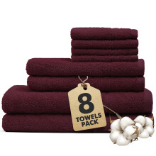 Novo Home Bath Towels Set of 8 – 100 Cotton Burgundy Towel Set Bale Include