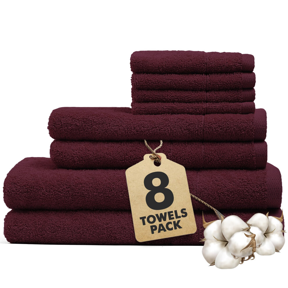 Novo Home Bath Towels Set Of 8 – 100 Cotton Burgundy Towel Set Bale Include