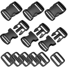 LiteTour 6 Set 25mm/1inch Buckles Clips and Tri-Glide Slides, Flat Side Release Buckles - Heavy Duty Clip for Backpack, Luggage Fastening Strap, Pet