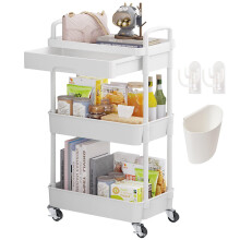 Wuciray Beauty Trolley on Wheels 3 Tier Storage Trolley with Drawer Plastic Beauty Trolleys Rolling Utility Cart Craft Trolleys on Wheels for Home Kit
