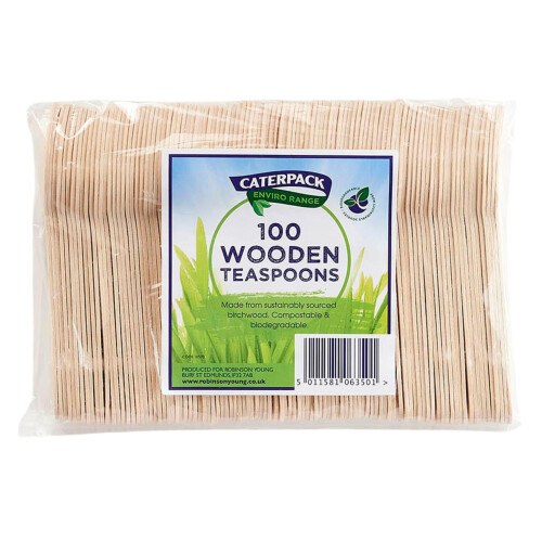 Caterpack Enviro Range 100 Wooden Teaspoons BiodegradablecompostableDisposa