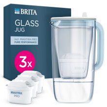 BRITA Glass Water Filter Jug Light Blue 25L Starter Pack inc 3x MAXTRA PRO