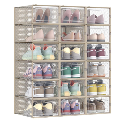 Songmics SONGMICS Shoe Boxes Pack of 18 Stackable Shoe Storage Organisers Foldable a