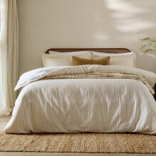 furn. Yard Hebden 100% Cotton Stripe Duvet Cover Set – Reversible Striped Bedding (Honey Yellow, Super King)