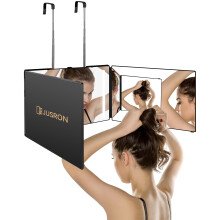 JUSRON 3 Way Mirror with LED Lights 360 Self Haircut Mirror Adjustable Hei