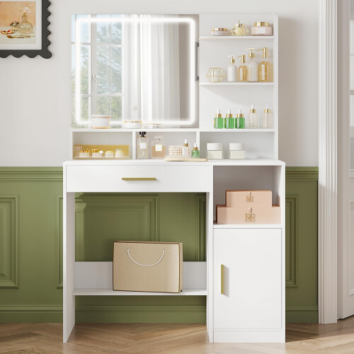 Hzuaneri Dressing Table with Mirror and LED Light Vanity Table Makeup Vanit