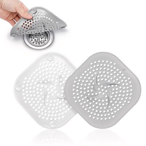 Sandphyrre 2 Pcs Silicone Drain Protector with Suction Cup Shower Drain Cov