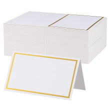 100 Pcs Table Place Cards - White Blank Tent Card Name Cards with Gold