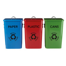 Premier Housewares Plastic, Paper and Cans Recycle Logo Bins - Multi-Colour, Set