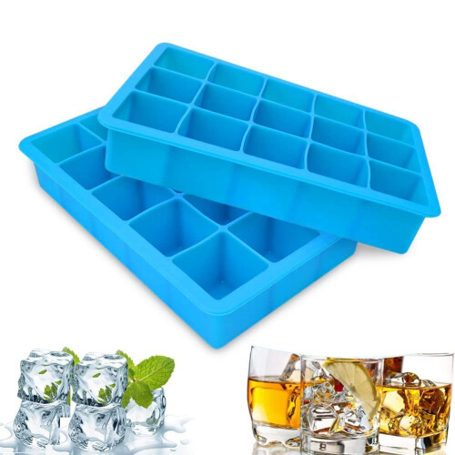 2 Packs Silicone Ice Cube Tray EasyRelease Ice Cube Moulds 15 Ice Cubs Per