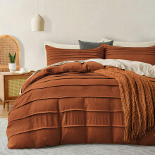 DJY Terracotta Duvet Cover King Size Autumn Burnt Orange Pleated Bedding S