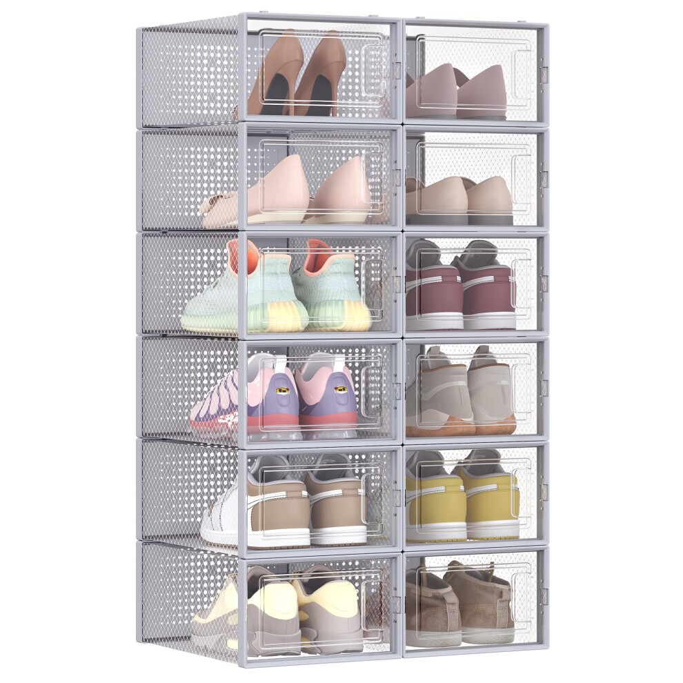 Songmics Shoe Boxes Pack Of 12 Stackable Shoe Storage Organisers Foldable A