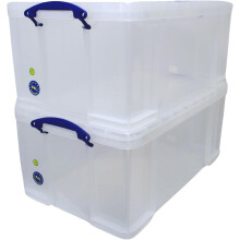 64 Litre Really Useful Plastic Storage Box with Lid Pack of 2 Clear Stackab