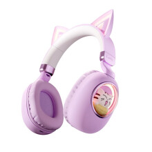 Cute Cat Ear 5.3 Wireless Headset for Kids Girls Foldable Cat Earphone Birthday Gift with LED Lights B
