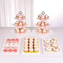 NWK 5 Piece Cake Stand Set with 2x 3Tier Cupcake Stands 3X Appetizer Trays