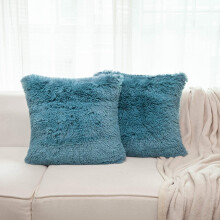 NordECO HOME Pack of 2 Faux Fur Grey Blue Cushion Covers 60x60 cm Luxury Fl