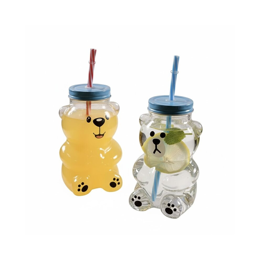 Tlily Kawaii Bear Sippy Cup 19Oz Clear Bear Glass Cup With Lid And Straw Cute Kawaii Bear Glass Bottle Mug For Juice Milk Tea