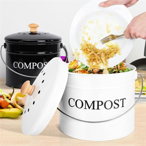Kitchen Compost Bin for Kitchen Countertop, 1Gallon Compost Bucket for Kitchen with Lid, Home  White 1