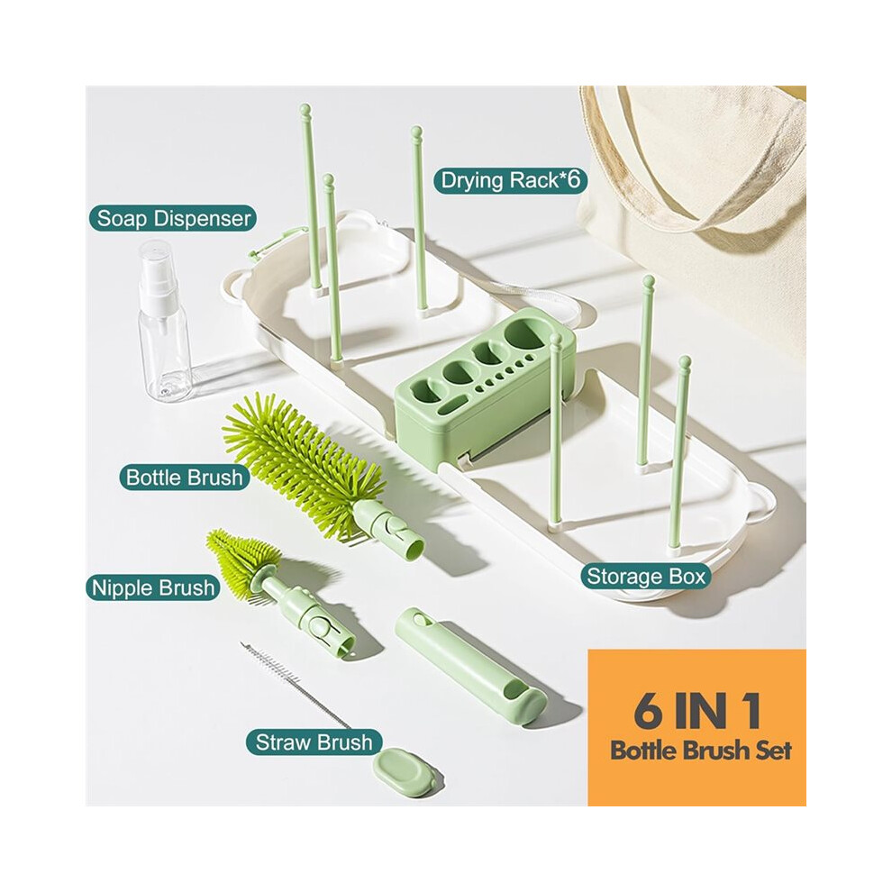 Baby Bottle Brush, with Silicone Bottle Brush, Nipple Brush, Straw Brush, Soap Dispenser, Etc for Home and Travel