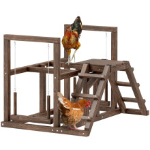 Area giochi in legno, trespolo per galline in legno, con altalena, scaletta e piattaforme, 82 x 60 x 55 cm, marrone