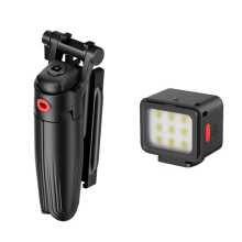 Trépied pour Perche à Selfie JJ21 avec Lampe Frontale DG01 et Poignée pour Smartphone - Perche à Selfie Portable