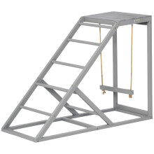 Houten kippenzitstok, houten speelplek voor kippen met schommel, ladder en platform, grijs