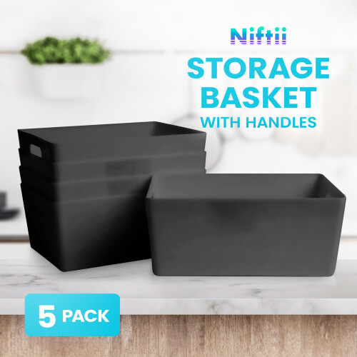 Niftii 5Pack Plastic Storage Baskets with Sturdy Handles Lightweight  Durab 2