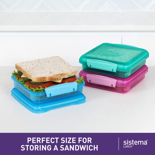 Sistema Sistema Lunch Sandwich Boxes | 450 ml | Airtight School Lunch Boxes | Assorted C 2