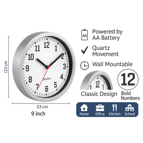 BH  Wall Clock 9 Silent  Non Ticking Decorative Modern Quartz Clocks Round 1