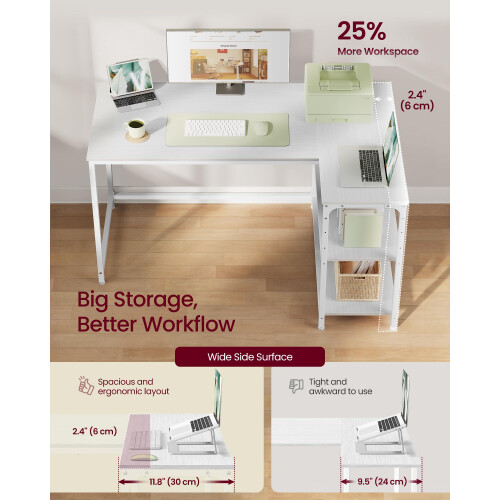 VASAGLE VASAGLE L Shaped Corner Desk Computer Gaming Desk with Storage Reversible H 2