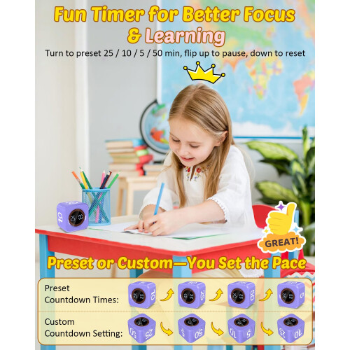 Pomodoro Timer Cube Visual Productivity Flip Timer for Kids Classroom Desk 1