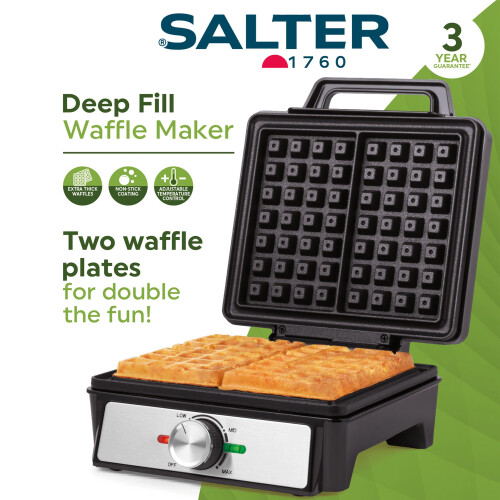 Salter Salter EK5848 Waffle Maker Machine – NonStick Dual Waffle Iron Plates Deep 2