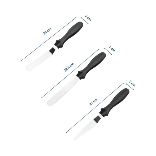 Tala 3 Stainless Steel Icing Spatulas with Black Plastic Handles 2