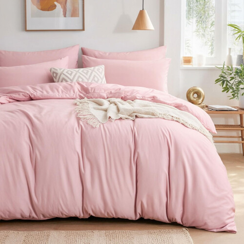 Aisbo King Duvet Set with Sheet  Brown 4 Pieces Microfiber Bedding Set for 1