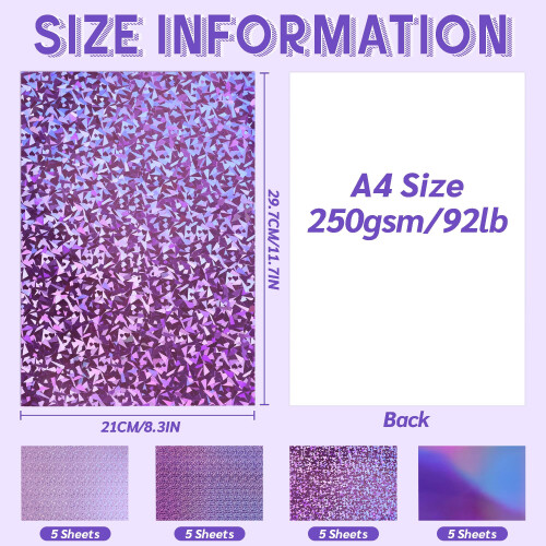 A4 Purple Mixed Pattern Mirror Cardstock Paper 20 Sheets 4 Patterns 250gsm9 1