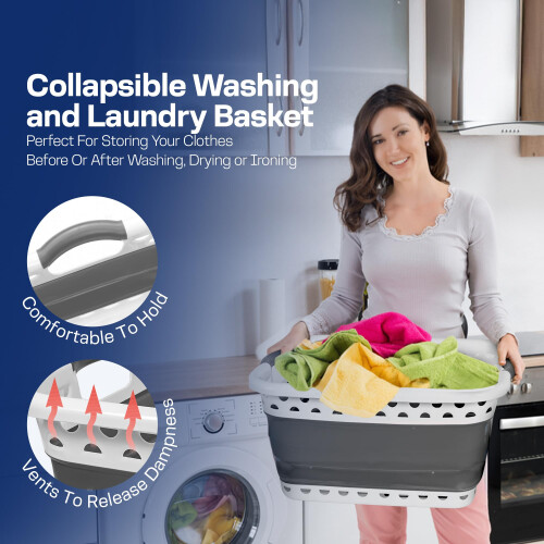 Klass Home Collection 58L Large Collapsible Laundry Baskets Plastic 1