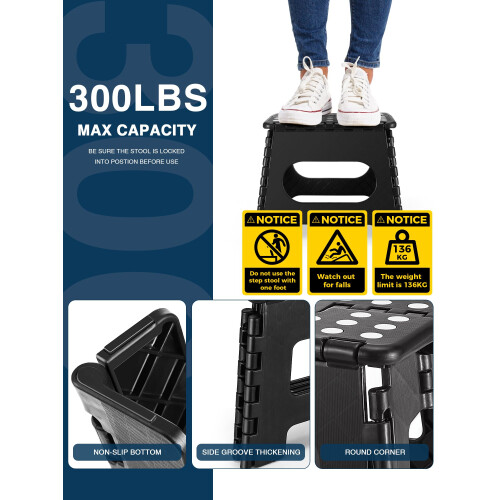 HOUSE DAY Heavy Duty Plastic Step Stool - 11 inch - Black - Foldable 1